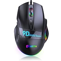 VEGCOO Wired Gaming Mouse, 12800 DPI Adjustable, 9 Programmable Botton, Gaming Mouse with Side Buttons, RGB LED Light up Mouse for Gaming, Ergonomic Computer Mouse for PC Laptop (C45 Black)