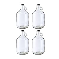 FastRack 128oz Growler, 1 Gallon Glass Beer Growler, 4 Pack with Polyseal Caps, Clear Growlers for Beer
