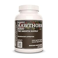 Hawthorn Berry Extract Powder 1,000mg Vegan Capsules Herbal Supplement - Non-GMO, Gluten Free, Dairy Free - Two Month Supply (60 Count)