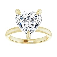 10K Solid Yellow Gold Handmade Engagement Ring, 4 CT Heart Cut Moissanite Diamond Solitaire Wedding/Bridal Rings for Women/Her, Half-Eternity Anniversary Ring