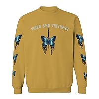 VICES AND VIRTUES Aesthetics Summer Cool Print cute blue Butterfly knife tattoo Graphic men's Crewneck Sweatshirt