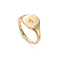 PAVOI 14K Gold Plated Engraved Signet Ring with North Star | Lightweight Thick Statement Rings for Women | Everyday Jewelry