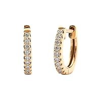 14K Solid Gold Huggie Hoop Earrings with 0.25 ctw of Diamonds, Available from 6 mm to 12 mm Inner Diameter
