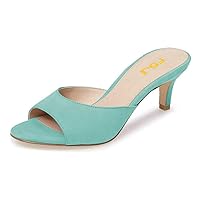 FSJ Women Comfort Low Kitten Heel Sandals Mules Peep Toe Slide Slip On Summer Dress Pump Shoes 4-15 M US