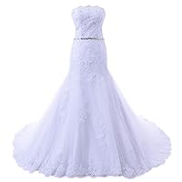 Women's Elegant Mermaid Lace Wedding Dress Bridal Gown for Bride