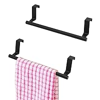 2PCS Cabinet Door Towel Bar, 9 Inch Long Dishwashing Towel Rack, Stainless Steel Towel Holder, Over The Door Hand Towel Hanger for Kitchen Bathroom Cupboard (Black)