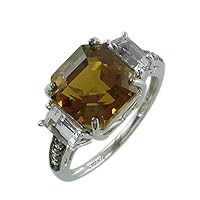 Carillon 6.17 Carat Cognac Quartz (Asscher Cut) Octagon Shape Natural Non-Treated Gemstone 925 Sterling Silver Ring Engagement Jewelry for Women & Men