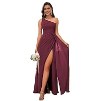One Shoulder Bridesmaid Dresses for Wedding Ruched Chiffon Long Prom Formal Gown with Slit IIF085