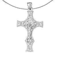 Gold Crucifix Necklace | 14K White Gold Vine Crucifix Pendant with 18