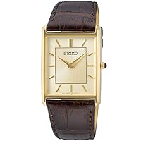 SEIKO Men's Champagne Gold Dial Wristwatch, SWR064, Quartz, Brown Leather Band, 3 ATM, Stainless Steel Case, 28.4 mm Diameter