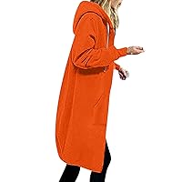 YZHM Womens Zip Up Hoodies with Pockets Plus Size Sweatshirts Long Sleeve Fall Jacket Fleece Lined Hooded Coats Size S-5XL, Long Hoodies for Women, Long Sweatshirts for Women
