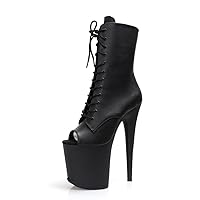 Crossdresser 20cm Nightclub Strip Pole Dance 8Inch High Heels Round Toe Black Matte Gothic Sexy Fetish Women's Shoes Ankle Boots