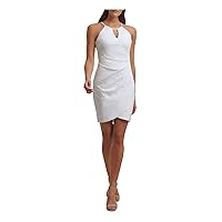 GUESS Womens Ivory Lace Zippered Pleated Lined Floral Sleeveless Keyhole Short Evening Sheath Dress 4