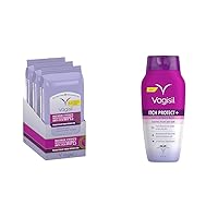 Vagisil Wipes Anti-Itch Medicated Feminine Vaginal Wipes 20 Wipes (Pack of 3) and Vagisil Feminine Wash for Intimate Area Hygiene and Itchy, Dry Skin, Itch Protect+ Crème Wash, 12oz (Pack of 1)