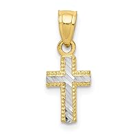 10k Yellow Gold Polished and Rhodium Tiny for boys or girls Sparkle Cut Religious Faith Cross Pendant Necklace Measures 18x7mm Wide