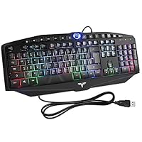 Mpow Gaming Keyboard, Rainbow LED Backlit Keyboard with Breathing Light Mode, 19 Anti-ghosting 14 Multimedia Buttons, Switchable WASD and Arrow Keys for Gaming and Typing