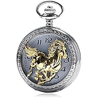 Zodiac Horse Racing Pattern Pocket Watch, Chinese Style Pocket Watch with Chain Birthday Gift