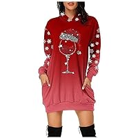 Women's Long Sleeve Dress Autumn/Winter 2022 Christmas Digital Printing Casual Hoodie Sweater Loose Dress