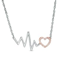 0.05 Ct Round Cut Created Diamond Accent Heartbeat with Heart Two Tone Pendant Necklace