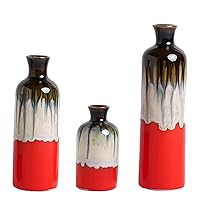 Three-Piece Red Ceramic Vase, Special Design Style Red Color Mixing, Smooth and Bright Glazed Surface, Home Decoration, Living Room Decoration, Party Display, Modern Flower Vase (A1062set)