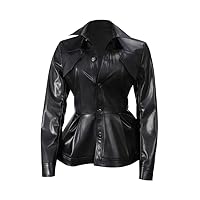 Unleash Your Inner Rebel With The Women's Genuine Black Leather Peplum Flared Jacket.