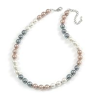 Avalaya 10mm Classic Beige/White/Grey Glass Bead Necklace with Silver Tone Closure - 44cm L/ 6cm Ext