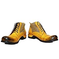 PeppeShoes Modello Buecello - Handmade Italian Mens Color Yellow Ankle Boots - Cowhide Hand Painted Leather - Lace-Up
