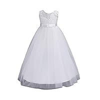 YMING Girls Sleeveless Lace Bridesmaid Dress A Line Wedding Pageant Maxi Dresses Tulle Party Long Gown