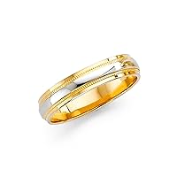 Wedding Milgrain Ring Solid 14k Yellow White Gold Band Diamond Cut Two Tone Polished Men Women 4 mm