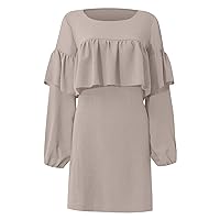 Women's Dresses Fall and Winter Dress Solid Color Long Sleeve Loose Waist Sexy Pleated Skirt