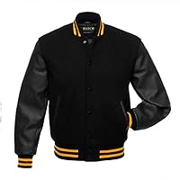 Hatch Sports Men's Classic Varsity Letterman Jackets Genuine Leather Sleeve and Wool Blend Baseball College Varsity Jackets