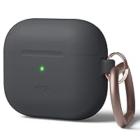elago Silicone Case Compatible with AirPods 3 Case Cover - Compatible with AirPods 3rd Generation, Carabiner Included, Supports Wireless Charging, Shock Resistant, Full Protection (Dark Grey)