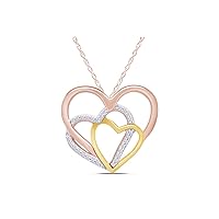 White Natural Round Diamond Accent Triple Heart Two Tone Pendant Necklace In 925 Sterling Silver and 14k Gold With 18