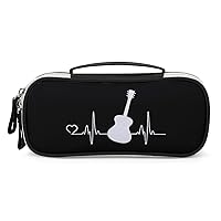 Guitar Player Heartbeat Pencil Pen Case Portable Pen Bag Pouch Travel Makeup Bag with Handle for Men Women