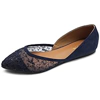 Ollio Women's Shoes Faux Suede Floral Mesh Lace Breathables Pointed Toe Ballet Flats F90