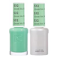 Duo Gel & Matching Lacquer Polish Set Soak off Gel NAIL All In One Daisy Top Coat for Nails (with bonus side Glitter) Made in USA (532 Green Isle)