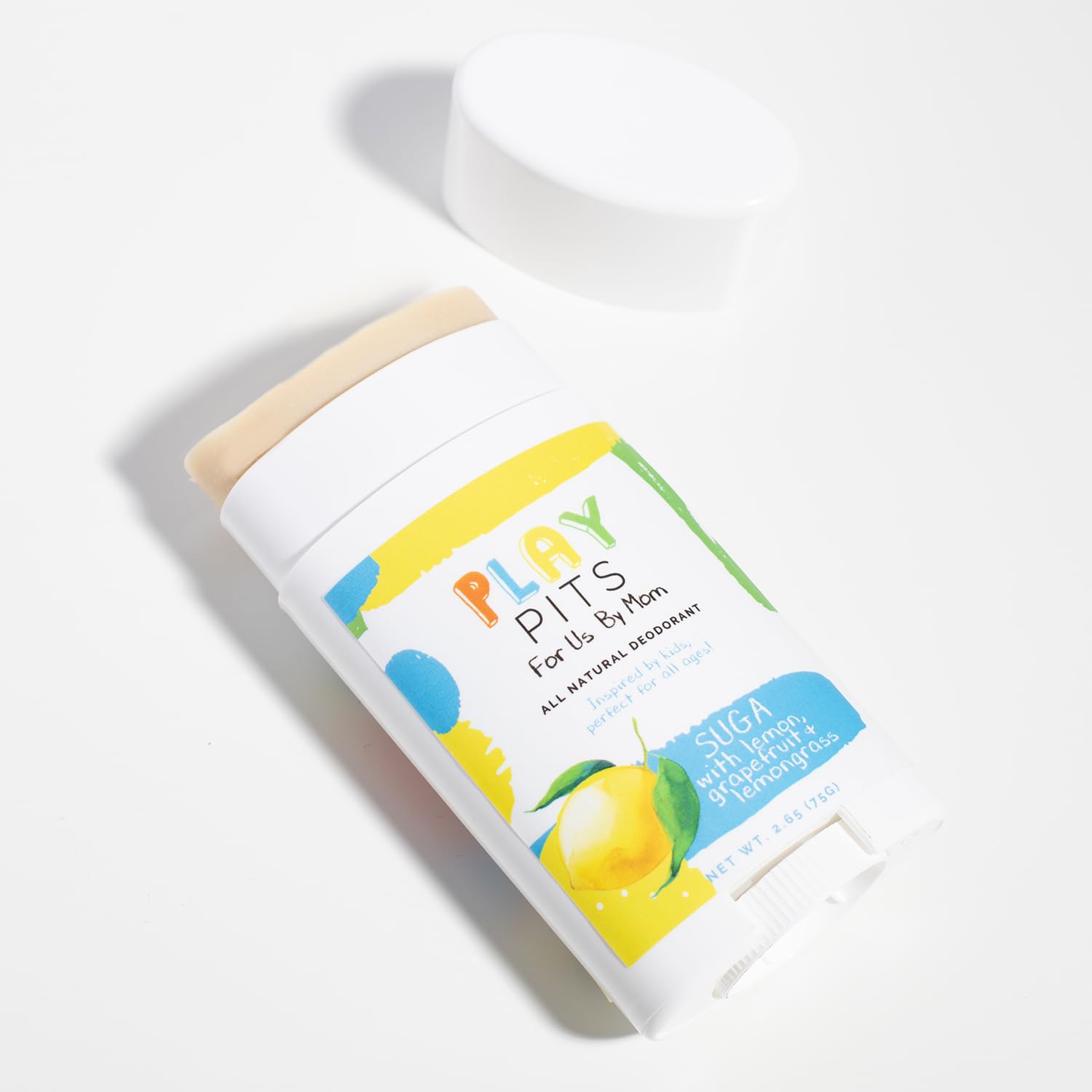 PLAY PITS - Natural Kids Deodorant - Safe for Girls and Boys with Sensitive Skin of All Ages - Aluminum Free - SUGA Scent - Infused with Lemon, Grapefruit, & Lemongrass Essential Oils - 2.65 fl.oz