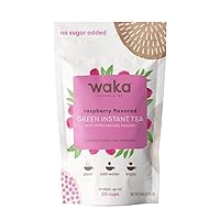 Waka Tea Powder — Unsweetened Raspberry Green Instant Tea Travel Size/Sample Packet — 100% Tea Leaves — 20 Servings for Hot or Iced Tea