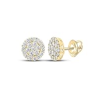The Diamond Deal 10kt Yellow Gold Mens Round Diamond Cluster Earrings 1-7/8 Cttw