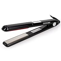 Professional Infrared Hair Straightener Care Cold Flat Iron, Repair Damaged Hair with Ultrasonic Treatment Therapy Function, LCD Display, 360° Swivel Cord, Dual Voltage (Black)