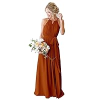 Dresses for Women 2024 Wedding Guest Halter Pleated Chiffon Bridesmaid Dresses with Pockets