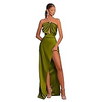 Beaded Straps Bridesmaid Dresses for Wedding with Slit Formal Satin Prom Dress Long for Women 2024