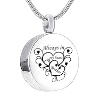 misyou Brother Always in My Heart Cremation Necklace Memorial Round Pendant Jewelry Keepsake Personalized Engraving