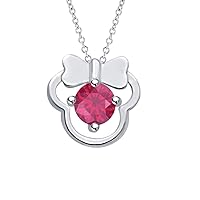 Shimmering Minnie Mouse Pendant Necklace in in Round Gemstone sterling Silver For Girl's