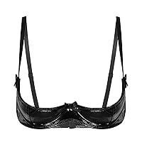  Fldy Womens Faux Leather Cupless Cage Bra Harness Push