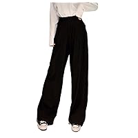 Retro Solid Color Wild Straight Wide Leg Pants, Female Spring Korean High Waist Casual Long Pants