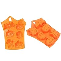 2 Pcs Halloween Baking Molds Bat Skull Pumpkin Ghost Shape Silicone Soap Mould Baking Tool for Cupcakes Candy Chocolate