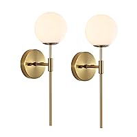 Gold Wall Sconce Set of 2 with White Globe Glass Shades Modern Mid Century Bathroom Vanity Wall Light Fixtures Industrial Brushed Brass Wall Lamp for Bedroom Mirror Living Room Restaurant