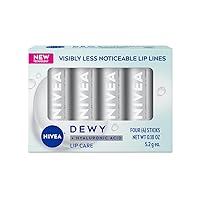 NIVEA Dewy Lip Care with Hyaluronic Acid, Lip Balm Leaves Visibly Less Noticeable Lip Lines and No Waxy Feel, 0.18 Oz, Pack of 4