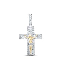 10K Yellow Gold Mens Baguette Diamond Jesus Cross Charm Pendant 3-7/8 Ctw.
